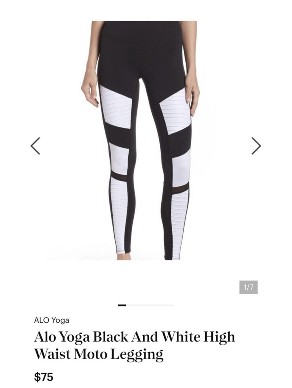 ALO Women's Yoga High Waist Moto Black with White  Legging Women's Small